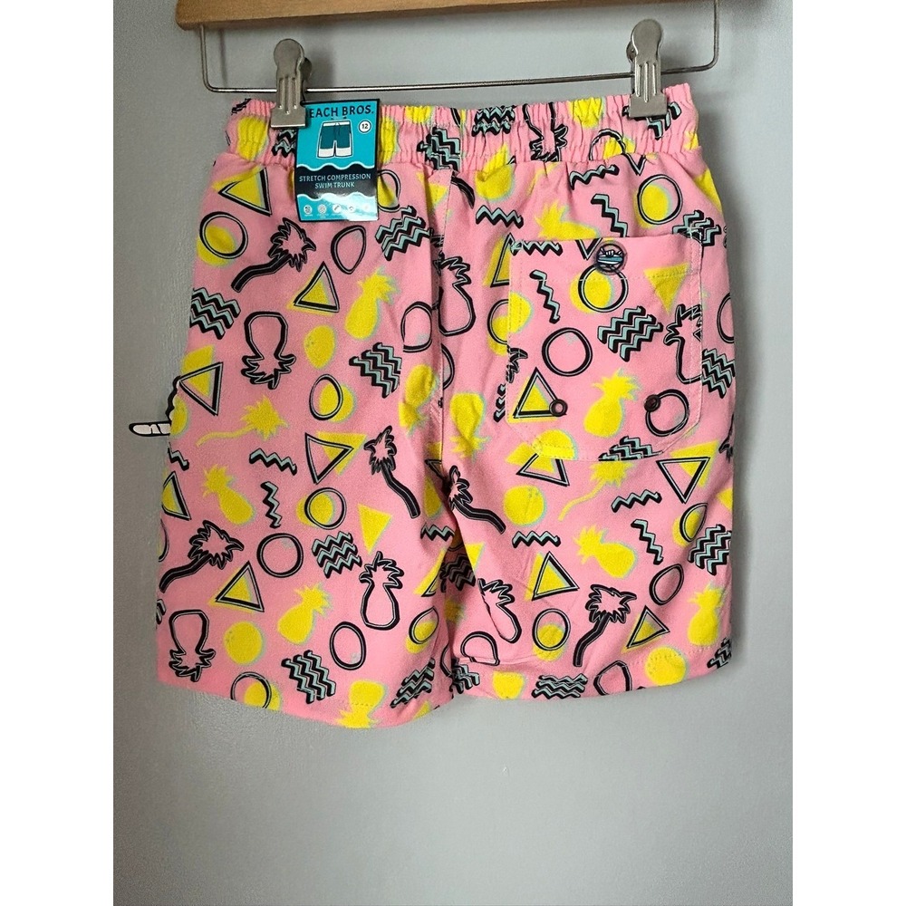 Kids Beach Bros 80s Retro Stretch Compression Lined Swim Trunks Pink Size 12